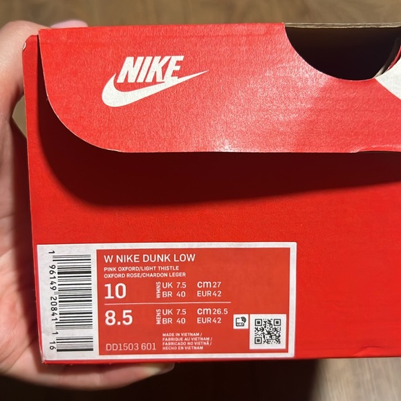 Women’s Nike Dunk Low top. Pink oxford/light thistle. - Picture 4 of 4